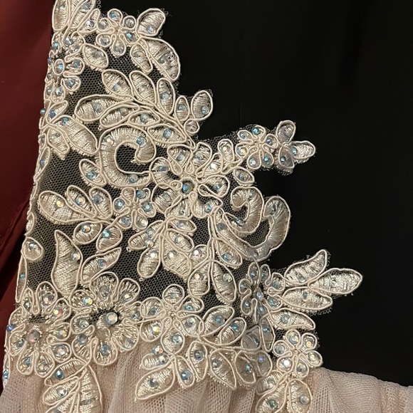 Backless Party Dress- Black with white bedazzled Design Lace bottom - Picture 6 of 10